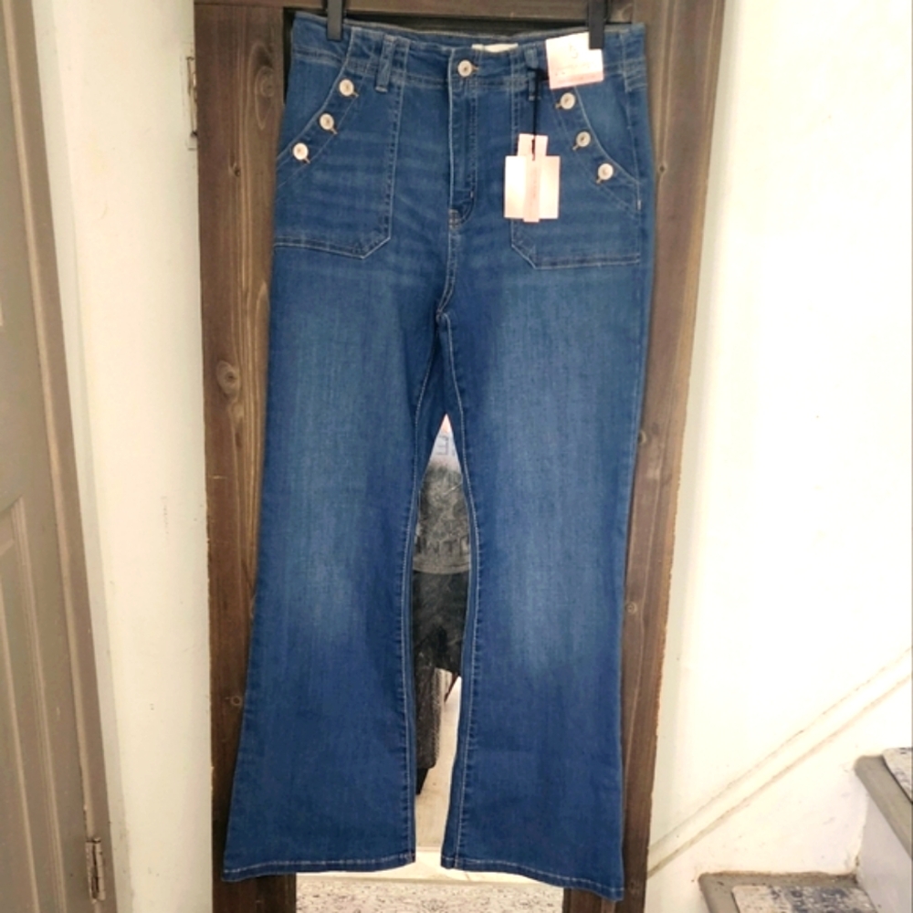 Happily Grey High Rise Flare Jeans With Pork Chop Pockets With Buttons NWT 11